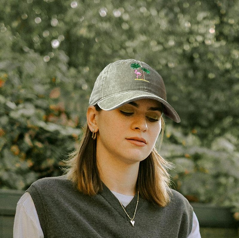 RLQWTKV Flamingo Beach Palm Tree Baseball Hat for Women Men Bees Adjustable Embroidered Cap - Image 5